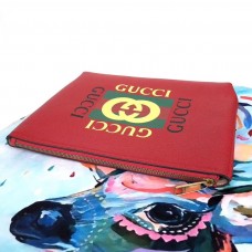 Gucci Red Print Leather Medium Portfolio