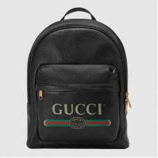 Gucci Black Print Leather Logo Backpack