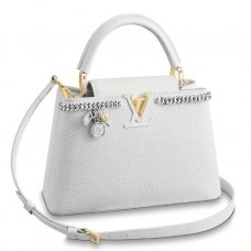 Louis Vuitton White Capucines PM Bag With Chain M53245