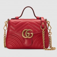 Gucci GG Marmont Mini Top Handle Bag In Red Leather