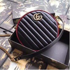 Gucci GG Marmont Mini Round Bag In Black Diagonal Leather