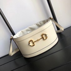 Gucci 1955 Horsebit Bucket Bag In White Calfskin