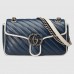 Gucci GG Marmont Small Shoulder Bag In Blue Diagonal Leather
