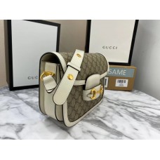 Gucci 1955 Horsebit Small Shoulder Bag With White Trim