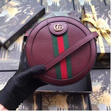 Gucci Bordeaux Calfskin Ophidia Mini Round Shoulder Bag