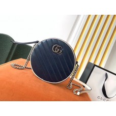 Gucci GG Marmont Mini Round Bag In Blue Diagonal Matelasse Leather