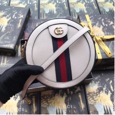 Gucci White Calfskin Ophidia Mini Round Shoulder Bag