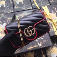 Gucci GG Marmont Super Mini Bag In Black Diagonal Leather