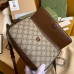 Gucci Horsebit 1955 Small Bag In GG Canvas With Brown Trim