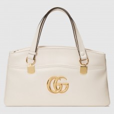 Gucci White Arli Large Top Handle Leather Bag