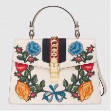 Gucci White Flower Sylvie Medium Top Handle Bag