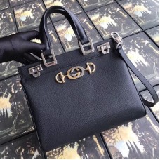 Gucci Zumi Small Top Handle Bag In Black Grainy Leather