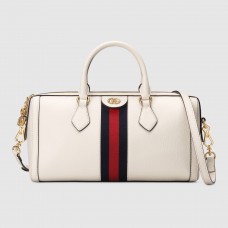 Gucci White Leather Ophidia Medium Boston Bag