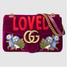 Gucci Bordeaux GG Marmont Medium Velvet Should Bag