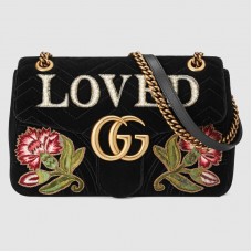 Gucci Black GG Marmont Medium Velvet Should Bag