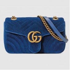 Gucci Blue GG Marmont Small Velvet Shoulder Bag