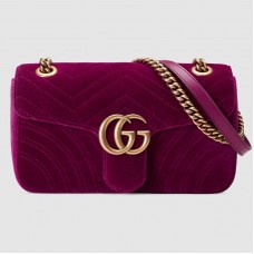 Gucci Bordeaux GG Marmont Small Velvet Shoulder Bag