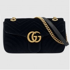 Gucci Black GG Marmont Small Velvet Shoulder Bag