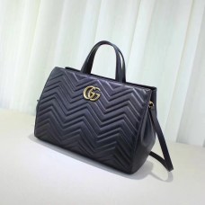 Gucci Black GG Marmont Medium Matelasse Top Handle Bag