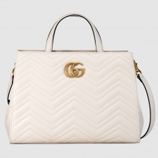 Gucci White GG Marmont Medium Matelasse Top Handle Bag