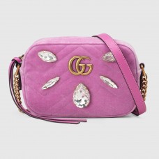 Gucci Pink Velvet GG Marmont Mini Crystals Bag