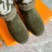 Louis Vuitton Snowdrop Flat Ankle Boots In Khaki Suede with Shearling Louis Vuitton Snowdrop Flat Ankle Boots In Khaki Suede with Shearling
