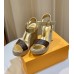Louis Vuitton Starboard Wedge Sandals in Lambskin and Monogram Canvas Louis Vuitton Starboard Wedge Sandals in Lambskin and Monogram Canvas