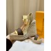 Louis Vuitton Starboard Wedge Sandals in Lambskin and Monogram Canvas Louis Vuitton Starboard Wedge Sandals in Lambskin and Monogram Canvas