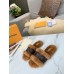 Louis Vuitton Lock It Flat Mules in Mink Fur with Monogram Canvas Louis Vuitton Lock It Flat Mules in Mink Fur with Monogram Canvas