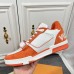 Louis Vuitton Men's LV Trainer Sneakers In Orange Denim with Mesh Louis Vuitton Men's LV Trainer Sneakers In Orange Denim with Mesh