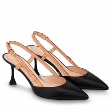 Louis Vuitton Blossom Slingback Pumps 75mm in Black Lambskin
