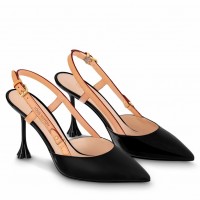 Louis Vuitton Blossom Slingback Pumps 95mm in Black Lambskin