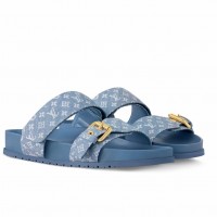 Louis Vuitton Bom Dia Comfort Mules in Blue Monogram Jacquard Louis Vuitton Bom Dia Comfort Mules in Blue Monogram Jacquard