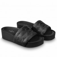 Louis Vuitton Jumbo Flatform Mules In Black Monogram Lambskin Louis Vuitton Jumbo Flatform Mules In Black Monogram Lambskin