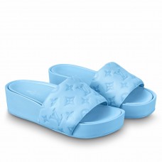 Louis Vuitton Jumbo Flatform Mules In Blue Monogram Lambskin Louis Vuitton Jumbo Flatform Mules In Blue Monogram Lambskin