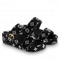 Louis Vuitton Jumbo Flatform Mules In Monogram Velvet Louis Vuitton Jumbo Flatform Mules In Monogram Velvet