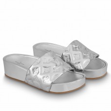 Louis Vuitton Jumbo Flatform Mules In Silver Metallic Lambskin Louis Vuitton Jumbo Flatform Mules In Silver Metallic Lambskin
