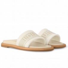 Louis Vuitton LV Bliss Comfort Mules in White Canvas with Leather Louis Vuitton LV Bliss Comfort Mules in White Canvas with Leather
