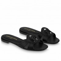 Louis Vuitton LV Isola Flat Slides In Black Calfskin Louis Vuitton LV Isola Flat Slides In Black Calfskin