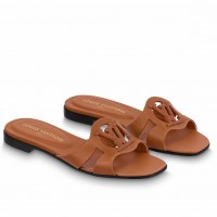 Louis Vuitton LV Isola Flat Slides In Brown Calfskin Louis Vuitton LV Isola Flat Slides In Brown Calfskin