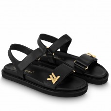 Louis Vuitton LV Sunset Comfort Flat Sandals In Black Leather Louis Vuitton LV Sunset Comfort Flat Sandals In Black Leather