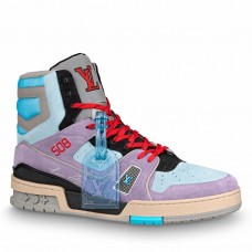 Louis Vuitton Men's LV Trainer High-top Sneakers In Purple Leather Louis Vuitton Men's LV Trainer High-top Sneakers In Purple Leather