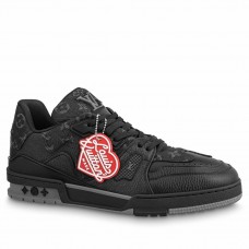 Louis Vuitton Men's LV Trainer Sneakers In Black Denim Leather Louis Vuitton Men's LV Trainer Sneakers In Black Denim Leather