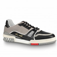 Louis Vuitton Men's LV Trainer Sneakers In Black/Grey Calfskin Louis Vuitton Men's LV Trainer Sneakers In Black/Grey Calfskin