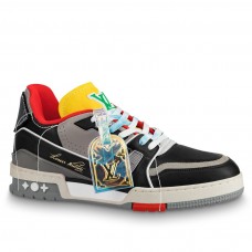 Louis Vuitton Men's LV Trainer Sneakers In Black/Grey Leather Louis Vuitton Men's LV Trainer Sneakers In Black/Grey Leather