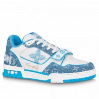 Louis Vuitton Men's LV Trainer Sneakers In Blue Denim with Mesh Louis Vuitton Men's LV Trainer Sneakers In Blue Denim with Mesh