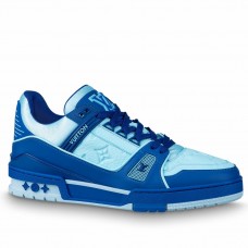 Louis Vuitton Men's LV Trainer Sneakers In Blue Leather Louis Vuitton Men's LV Trainer Sneakers In Blue Leather