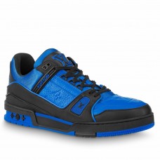 Louis Vuitton Men's LV Trainer Sneakers In Blue Monogram Leather Louis Vuitton Men's LV Trainer Sneakers In Blue Monogram Leather