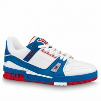 Louis Vuitton Men's LV Trainer Sneakers In Blue/White Leather Louis Vuitton Men's LV Trainer Sneakers In Blue/White Leather