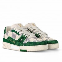 Louis Vuitton Men's LV Trainer Sneakers in Green Damier Canvas Louis Vuitton Men's LV Trainer Sneakers in Green Damier Canvas